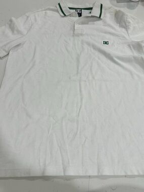 DC White Polo with Green Trim and Chest Logo